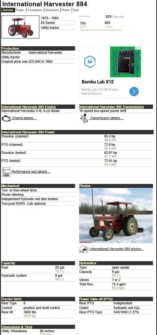 Image of International Harvester 884 equipment image 4