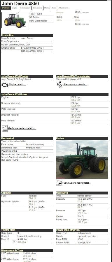 1986 John Deere 4850 Equipment Image0