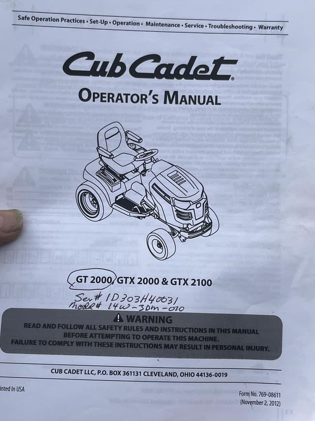 Image of Cub Cadet GT 2000 equipment image 1