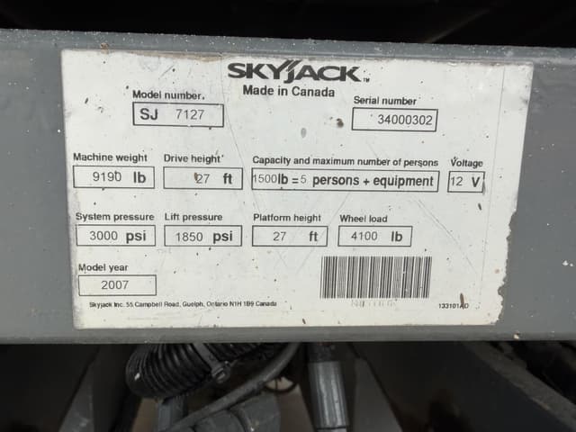 Image of Sky Jack SJ7127RT equipment image 1
