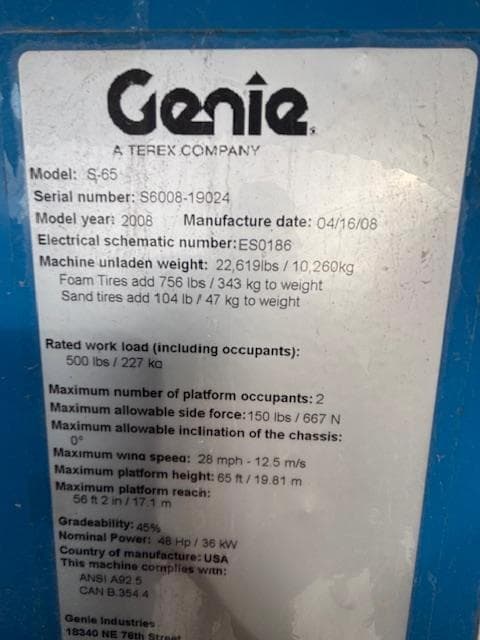 Image of Genie S-65 equipment image 2