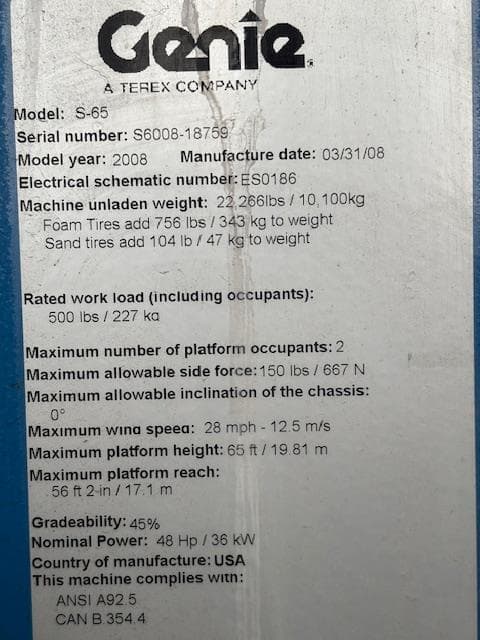 Image of Genie S65 equipment image 2