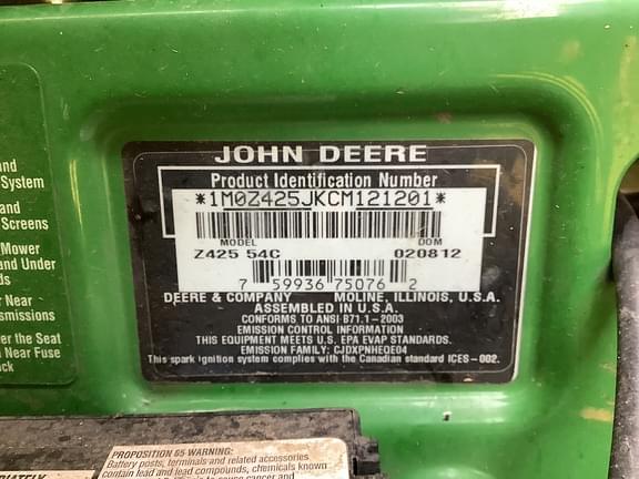 Image of John Deere Z425 equipment image 1