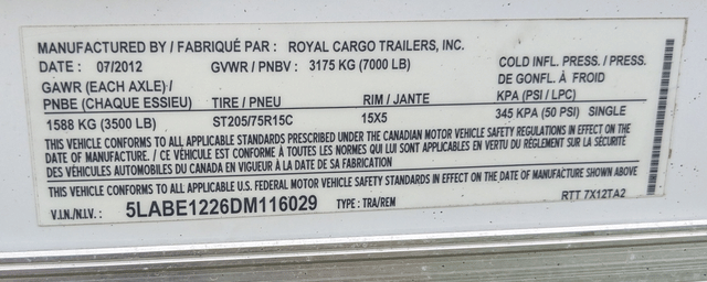 Image of Royal Cargo Trailers RTT7X12TA2 equipment image 2