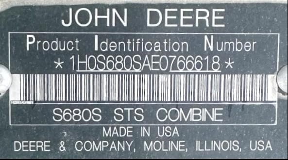 Image of John Deere S680 equipment image 1