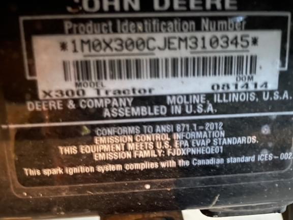Image of John Deere X300 equipment image 1