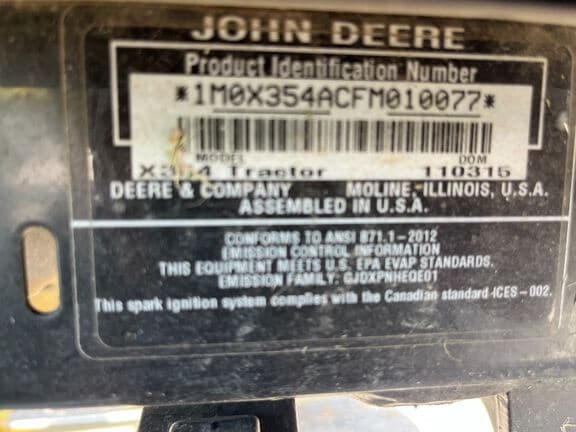 Image of John Deere X354 equipment image 4