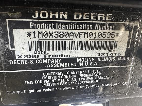 Image of John Deere X380 equipment image 1