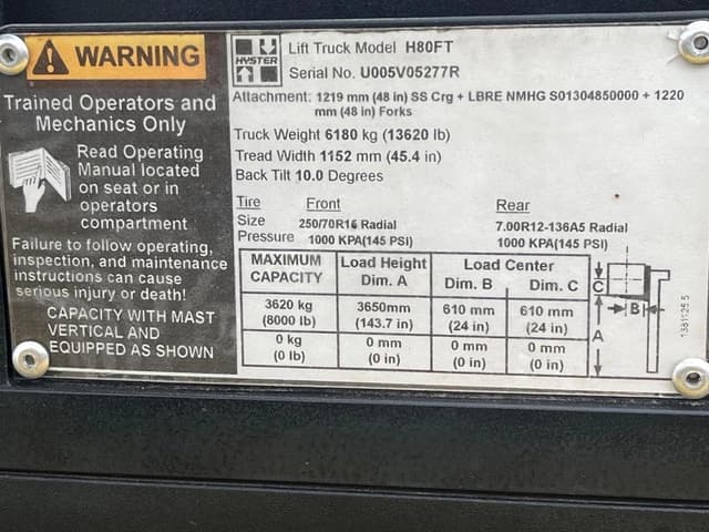 Image of Hyster  H80FT  equipment image 2
