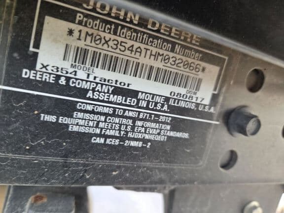 Image of John Deere X354 equipment image 4