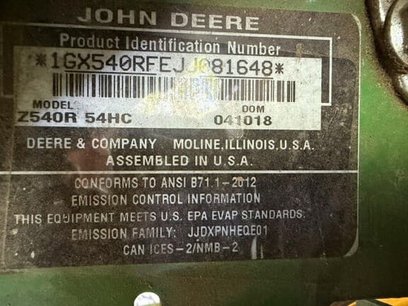 Image of John Deere Z540R equipment image 1