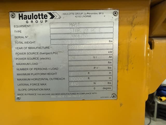 Image of Haulotte Star 20 equipment image 1