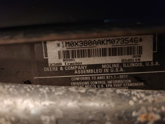 Image of John Deere X380 equipment image 2