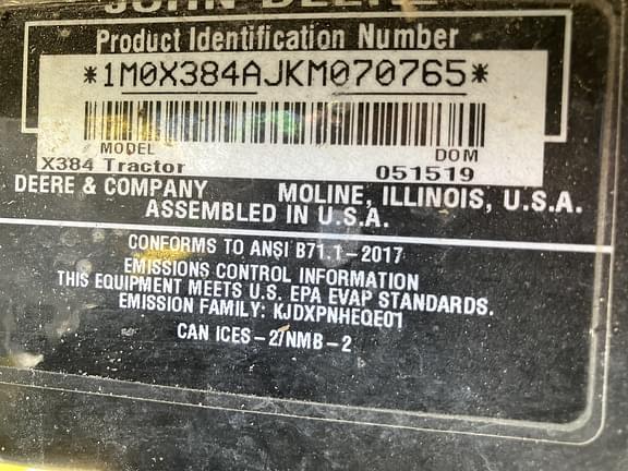 Image of John Deere X384 equipment image 2