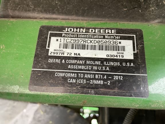 Image of John Deere Z997R equipment image 4
