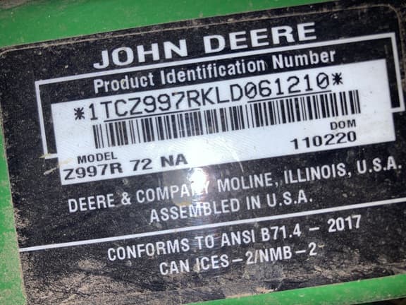 Image of John Deere Z997R equipment image 2