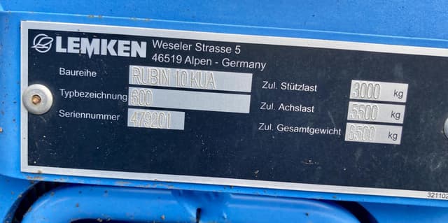 Image of Lemken Rubin 10/600KUA equipment image 1