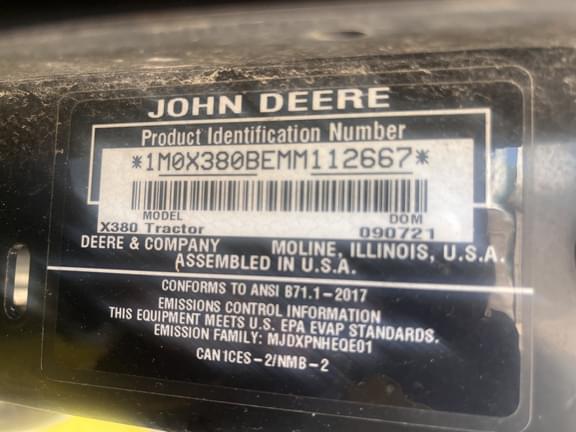 Image of John Deere X380 equipment image 4