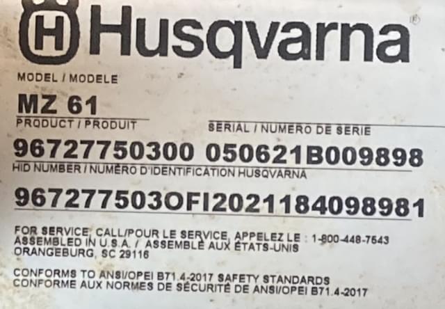 Image of Husqvarna MZ61 equipment image 2