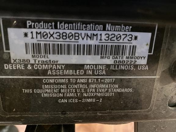 Image of John Deere X380 equipment image 4