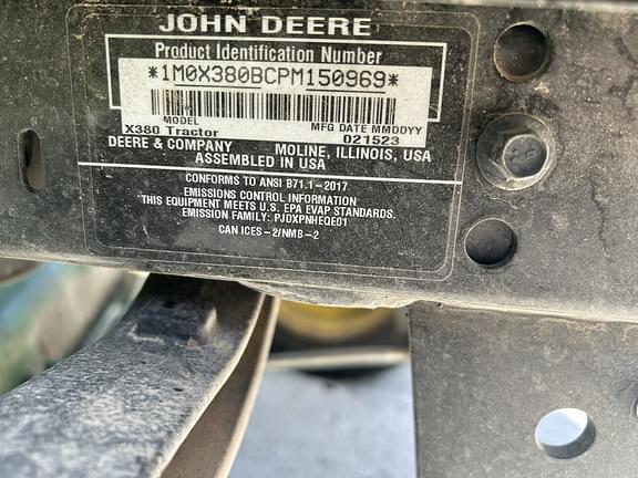 Image of John Deere X380 equipment image 1