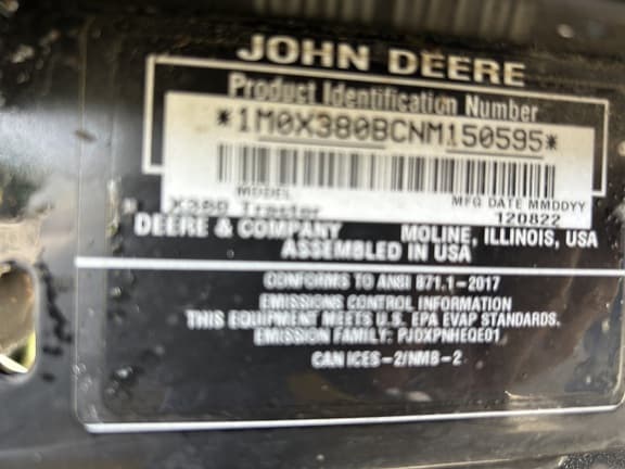 Image of John Deere X380 equipment image 4