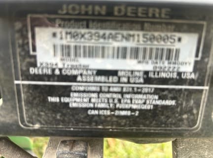 Image of John Deere X394 equipment image 4