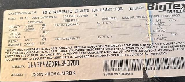 Image of Big Tex 22GN-40D5A-MRBK equipment image 3