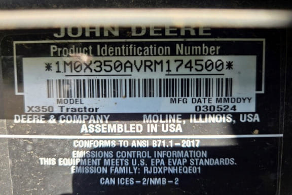 2024 John Deere X350 Equipment Image0