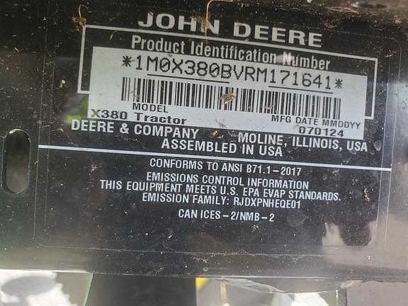 Image of John Deere X380 equipment image 3