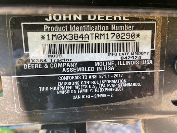 Image of John Deere X384 equipment image 2