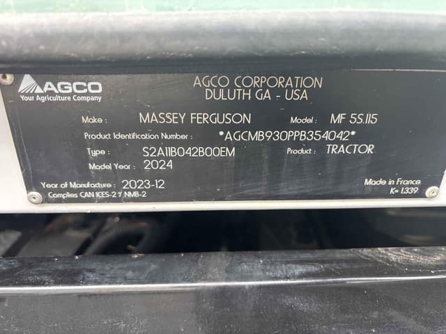 Image of Massey Ferguson 5S.115 equipment image 1