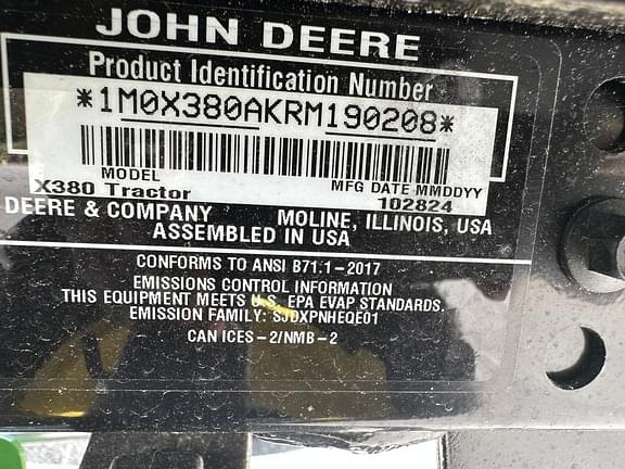 Image of John Deere X380 equipment image 1