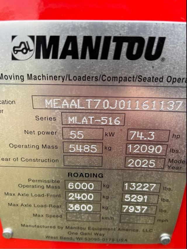Image of Manitou MLA-T 516-75H equipment image 3