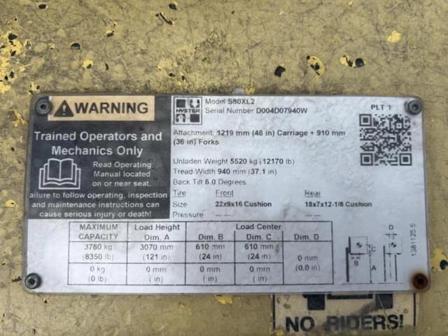 Image of Hyster S80XL2 equipment image 4