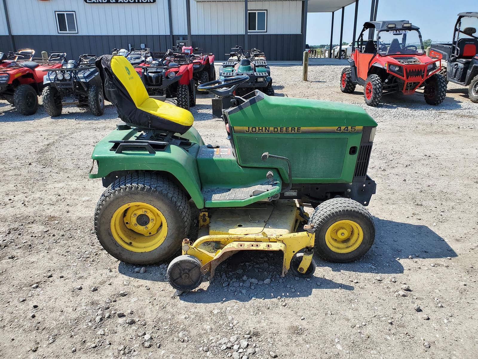 Image of John Deere 445 lawn tractor rear view