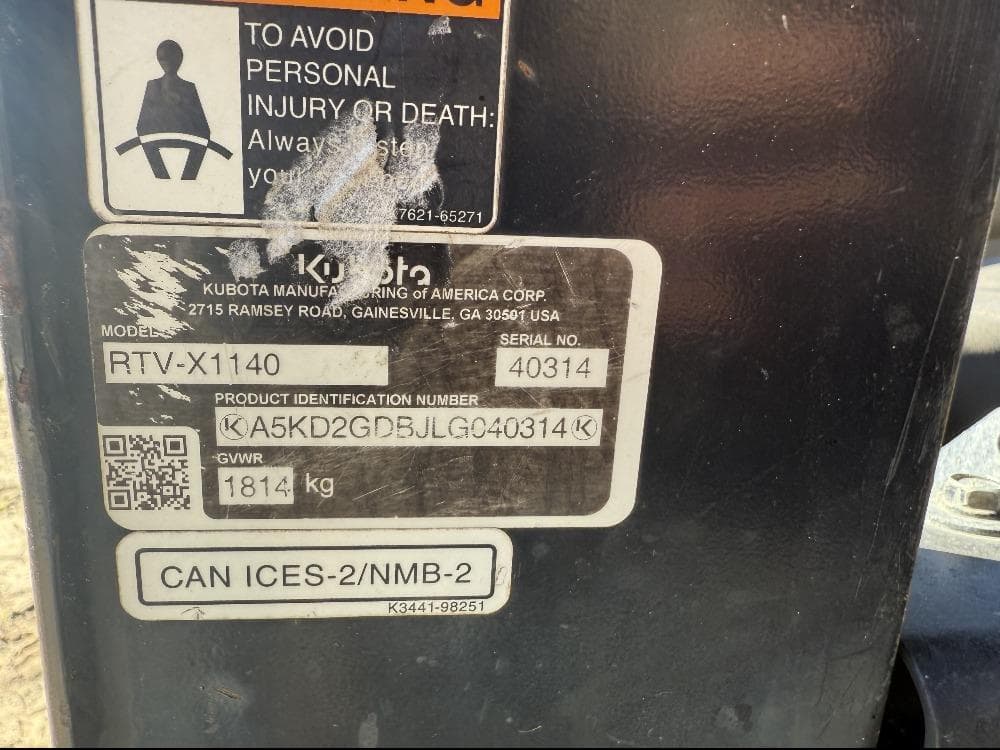 Image of Kubota RTV1140 Image 1