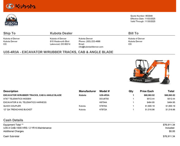 2025 Kubota KX040-4R3A Equipment Image0