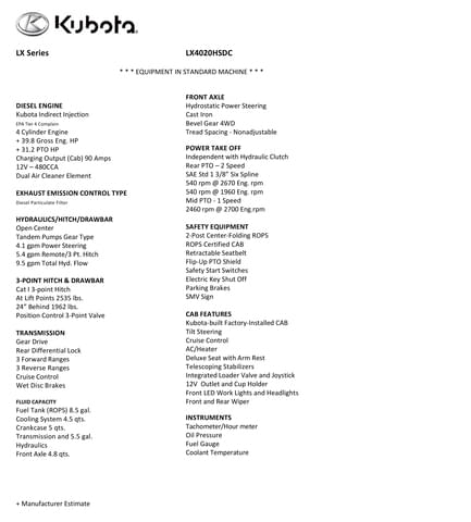 Image of Kubota LX4020HSDC Image 1