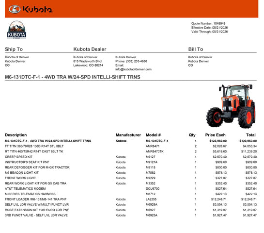 2026 Kubota M6-131 Equipment Image0