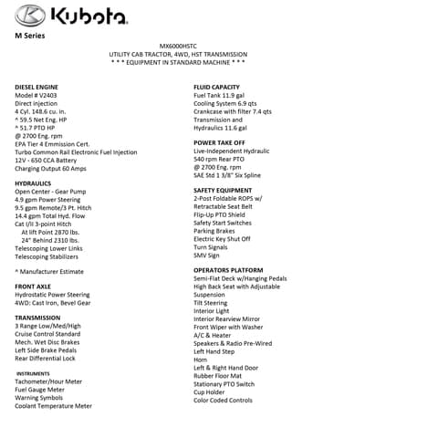 Image of Kubota MX6000HSTC Image 1