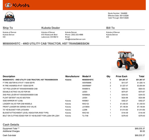 2026 Kubota MX6000HSTC Equipment Image0