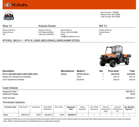 2026 Kubota RTVX2L-SKLH-1 Equipment Image0